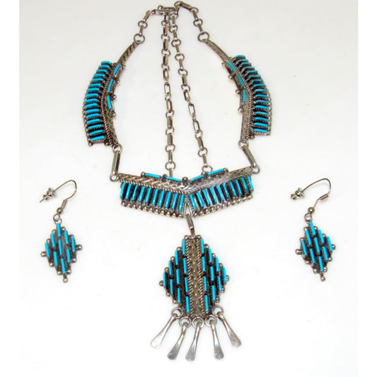 VTG Zuni Turquoise & Sterling Silver Dangle Necklace