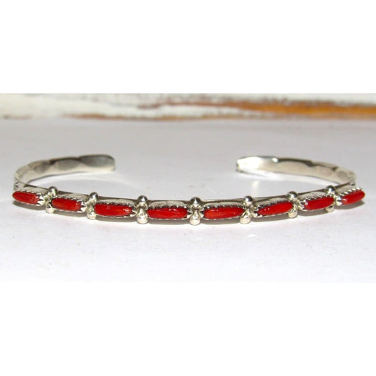 Zuni Coral Petit Point Stacker Cuff Bracelet Sterling Silver