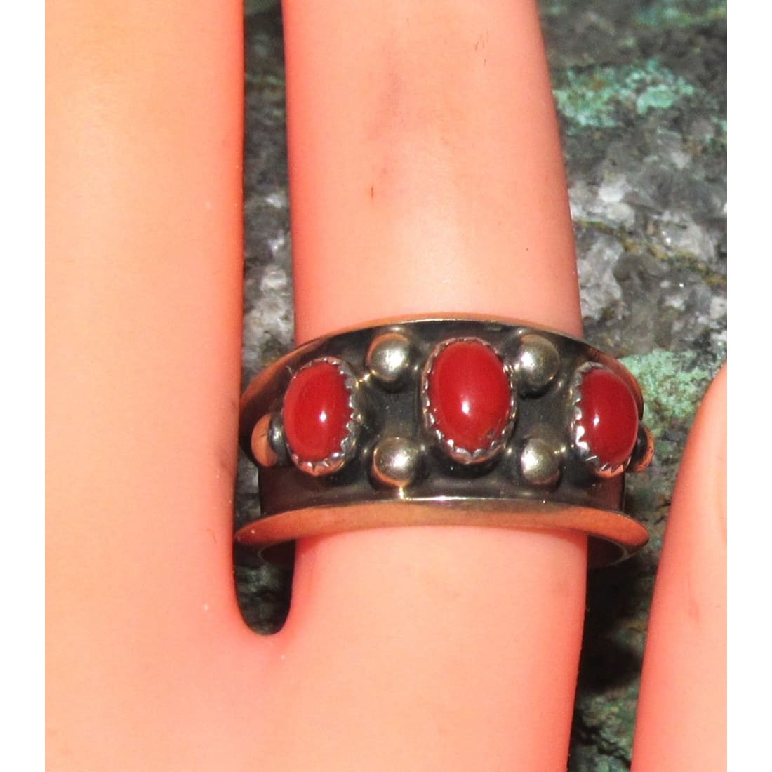 Zuni Coral Ring Sz 9 Sterling Silver Native American