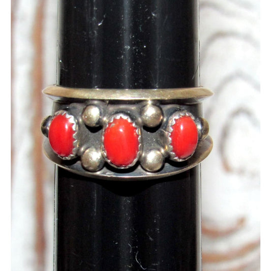 Zuni Coral Ring Sz 9 Sterling Silver Native American