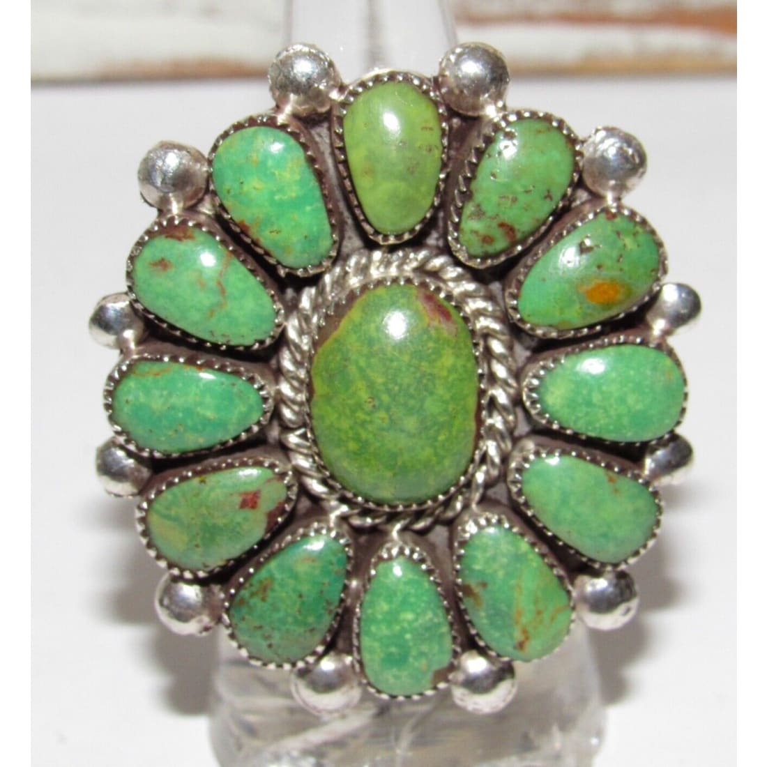 Zuni Emerald Valley Turquoise Statement Cluster Ring Sz 8