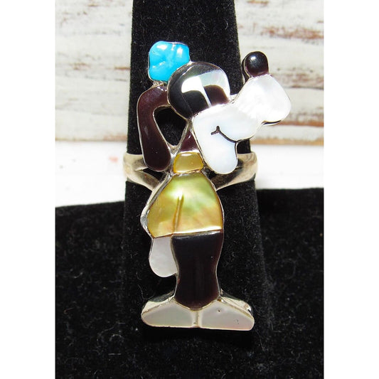 Zuni Goofy Ring Sz 8 P. Leekity Sterling Silver Disney