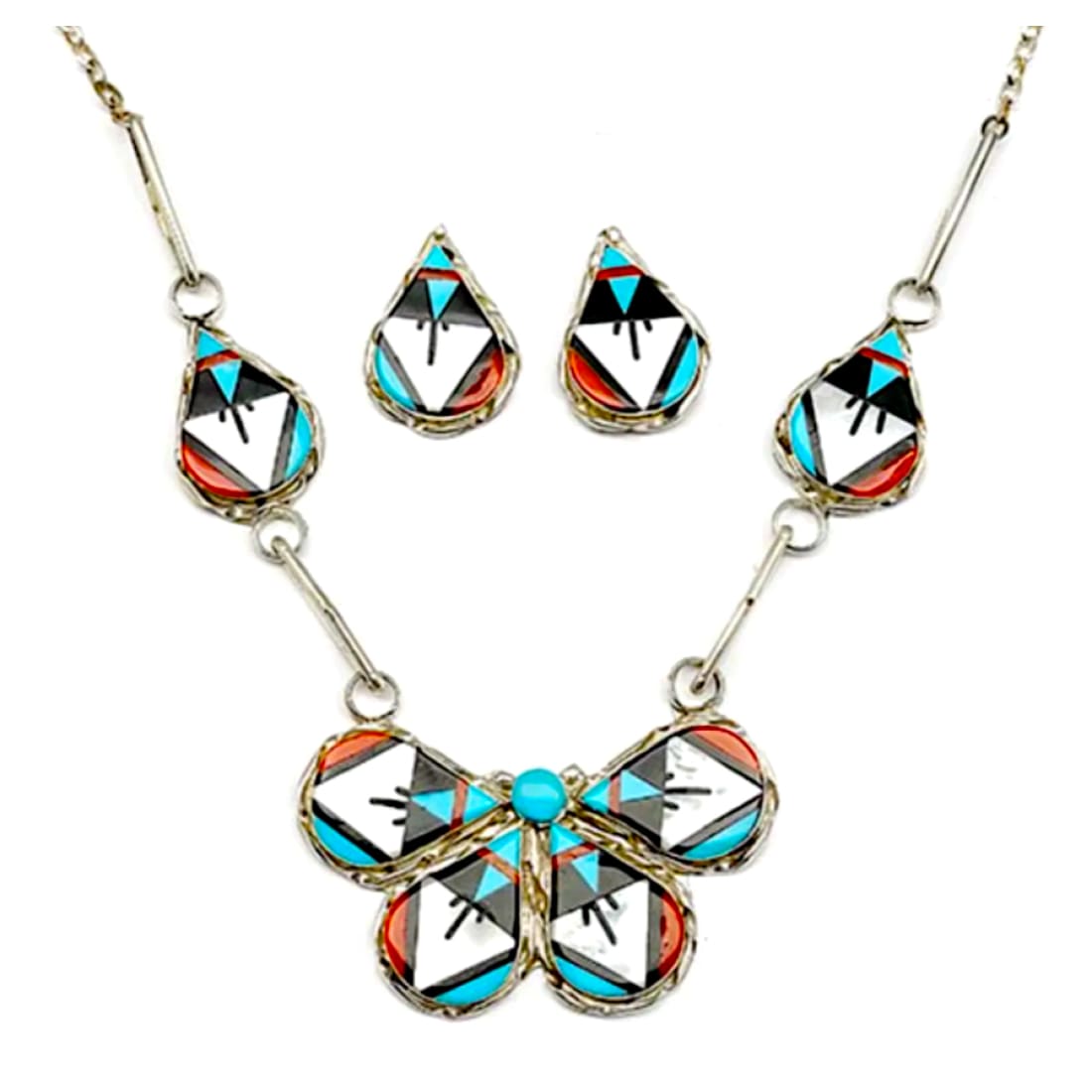 Zuni Inlay Butterfly Necklace Earrings Set Carol Niiha