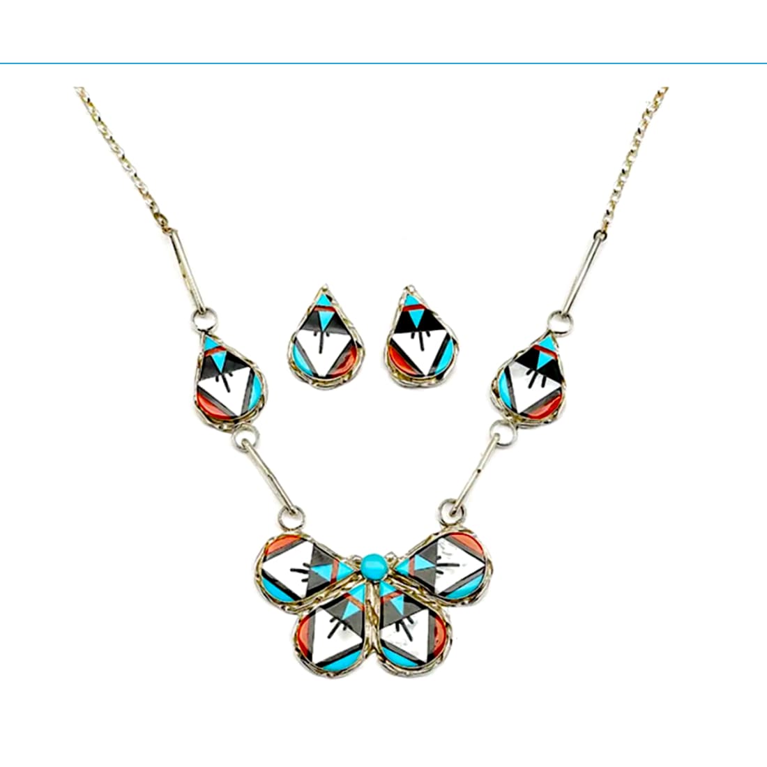 Zuni Inlay Butterfly Necklace Earrings Set Carol Niiha