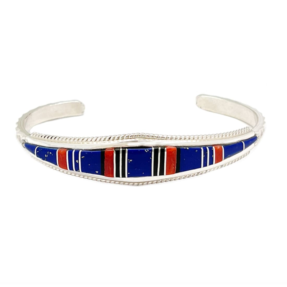 Zuni Inlay Lapis Coral Bracelet Sterling Native American D.