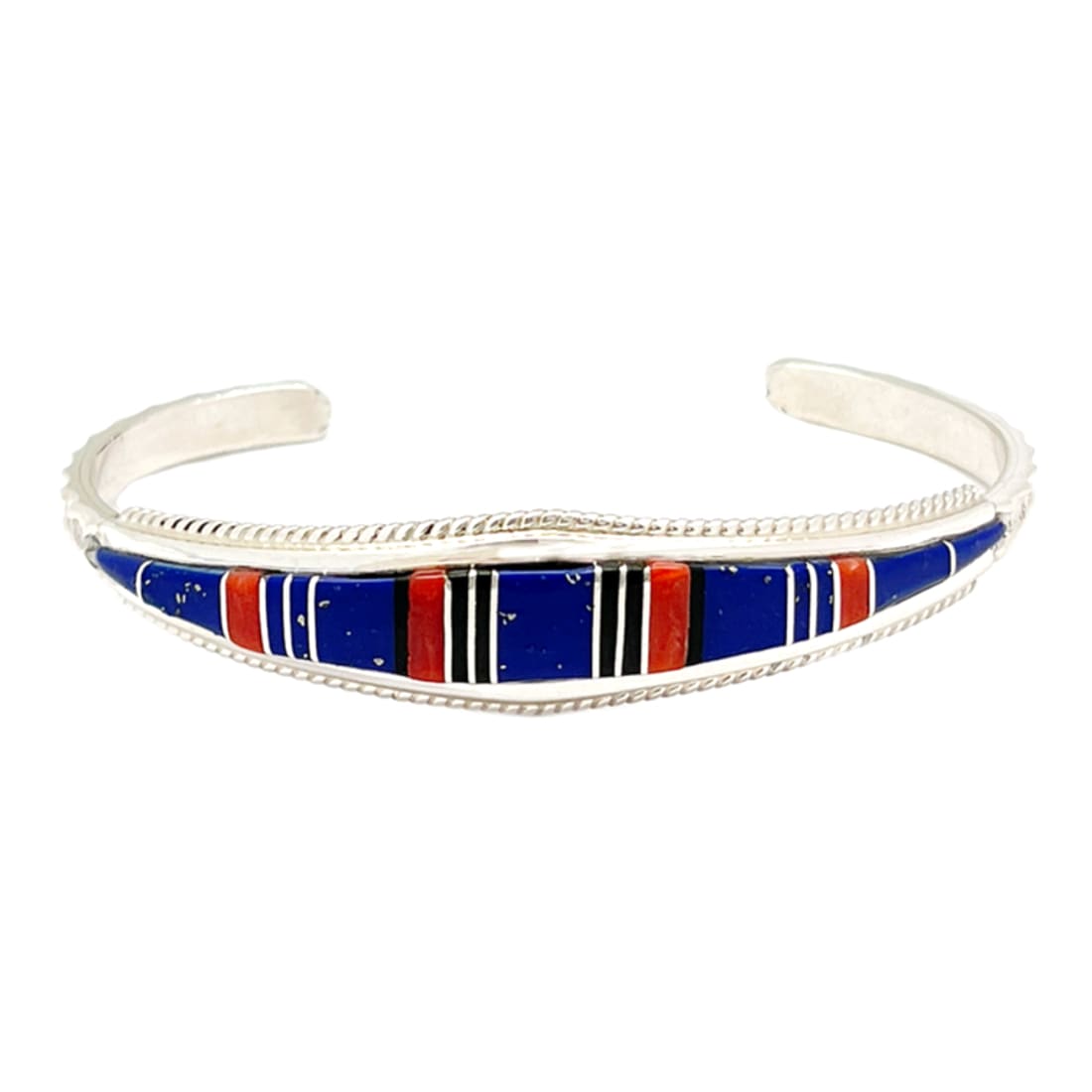 Zuni Inlay Lapis Coral Bracelet Sterling Native American D.