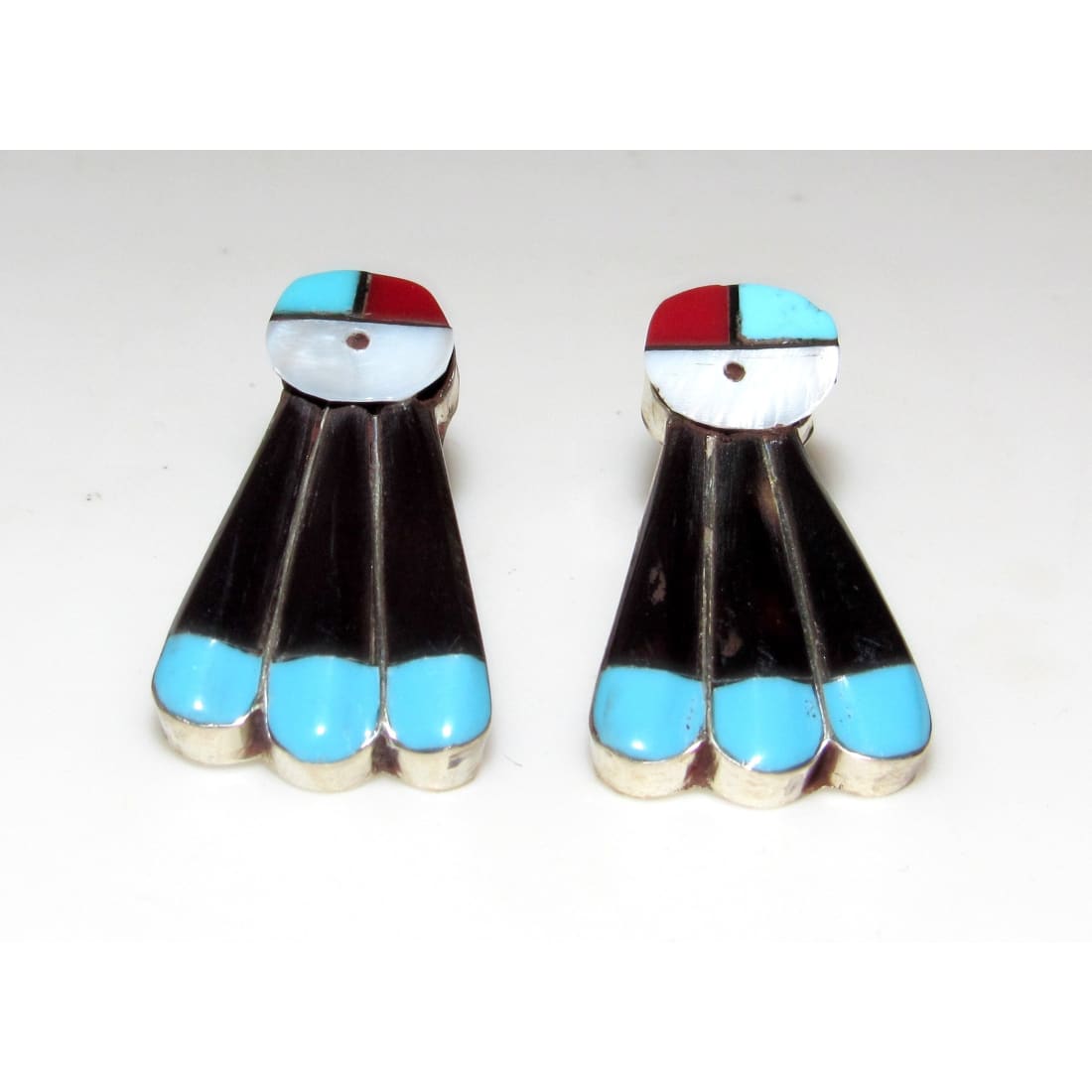 Zuni Inlay Sunface Post Earrings Turquoise Jet Sterling