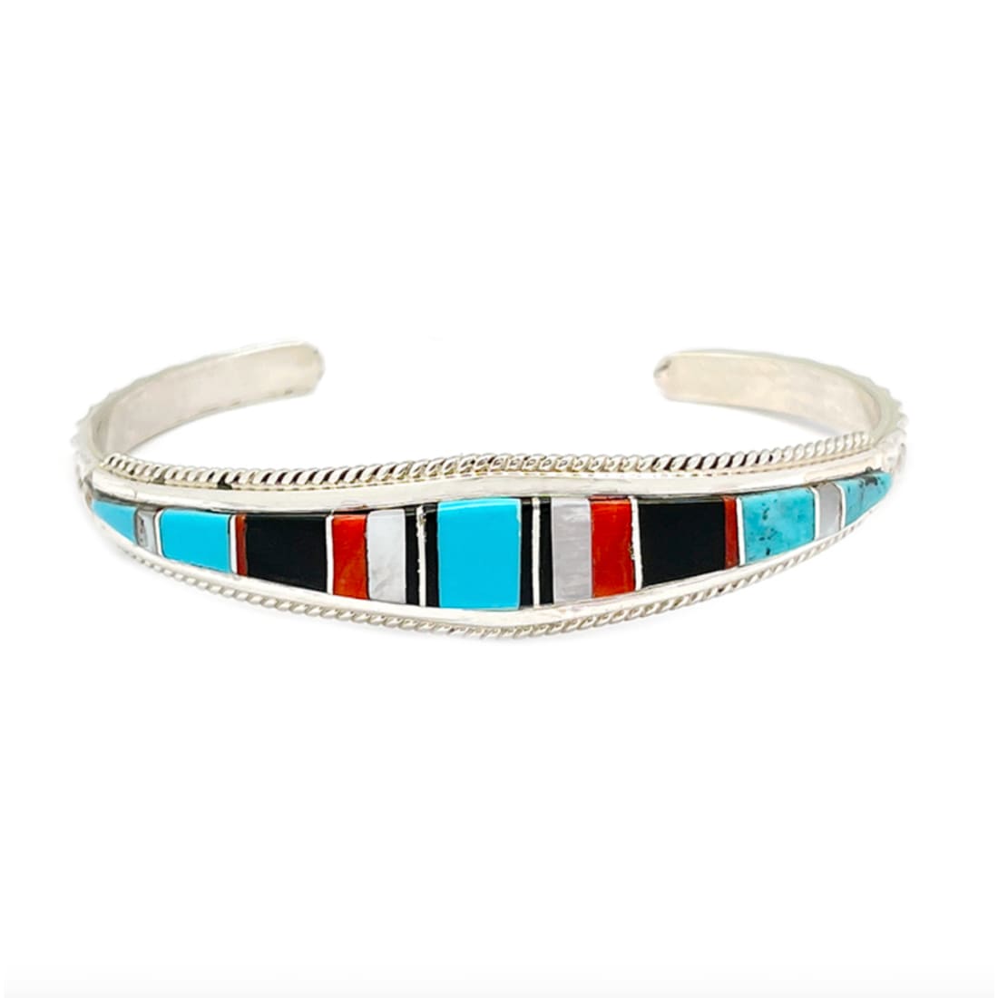 Zuni Inlay Turquoise Coral Bracelet Sterling Native