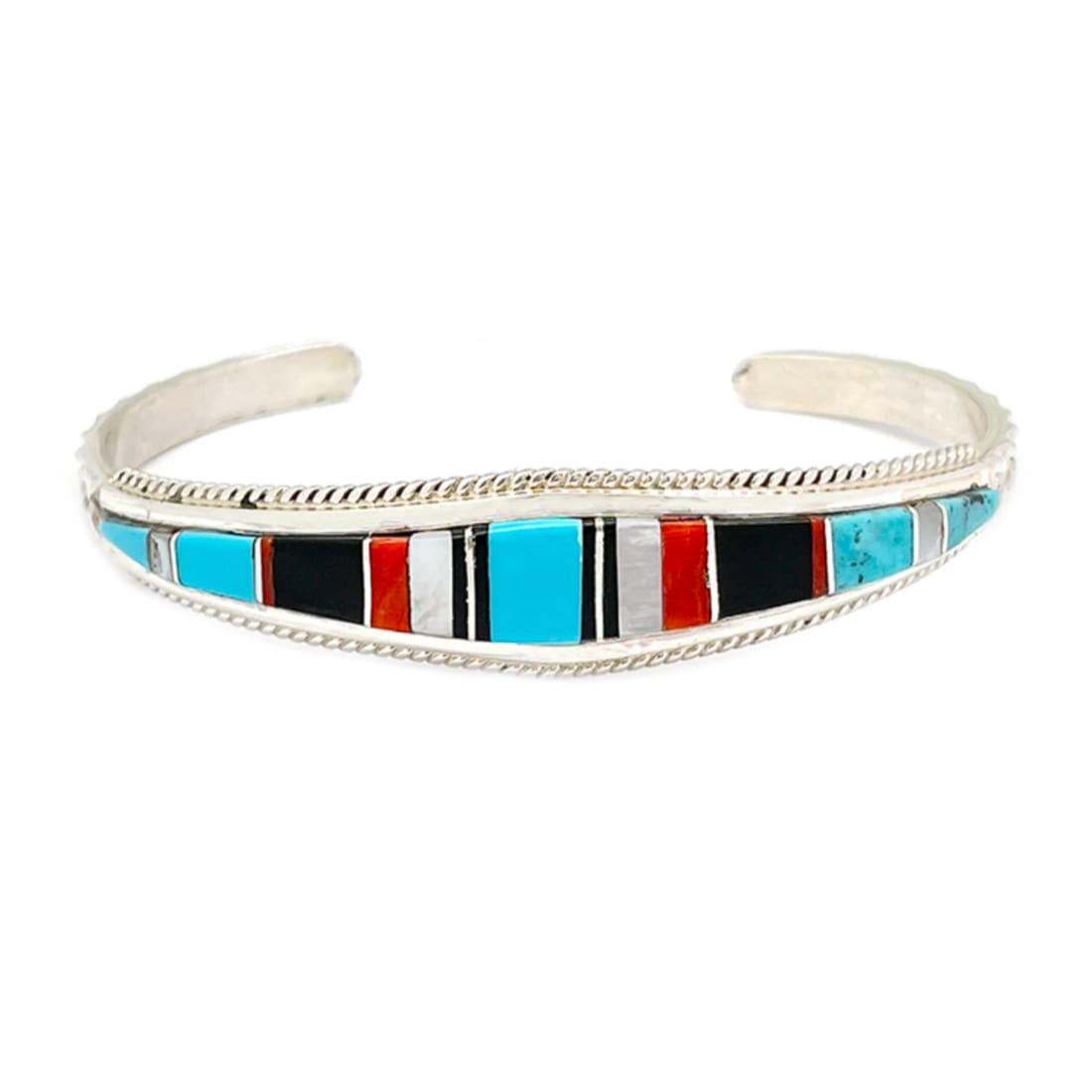 Zuni Inlay Turquoise Coral Bracelet Sterling Native