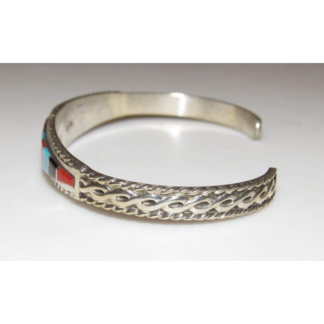 Zuni Inlay Turquoise Coral Bracelet Sterling Native