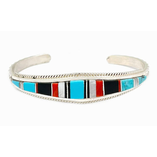 Zuni Inlay Turquoise Coral Bracelet Sterling Native