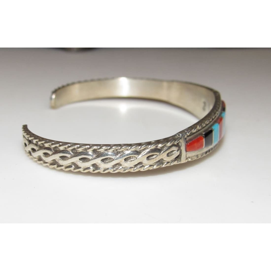 Zuni Inlay Turquoise Coral Bracelet Sterling Native