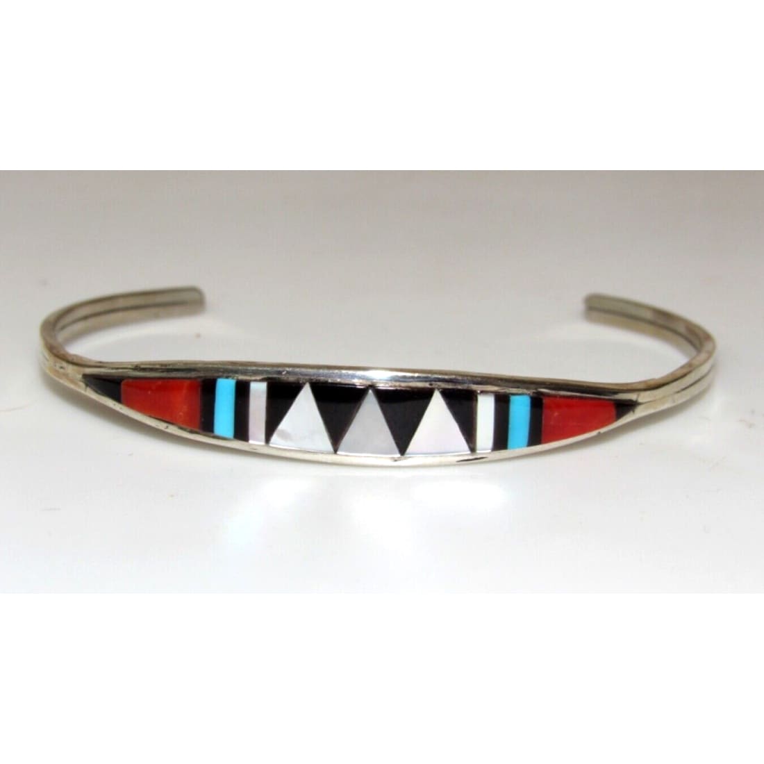 Zuni Inlay Turquoise Coral Bracelet Sterling Silver C.