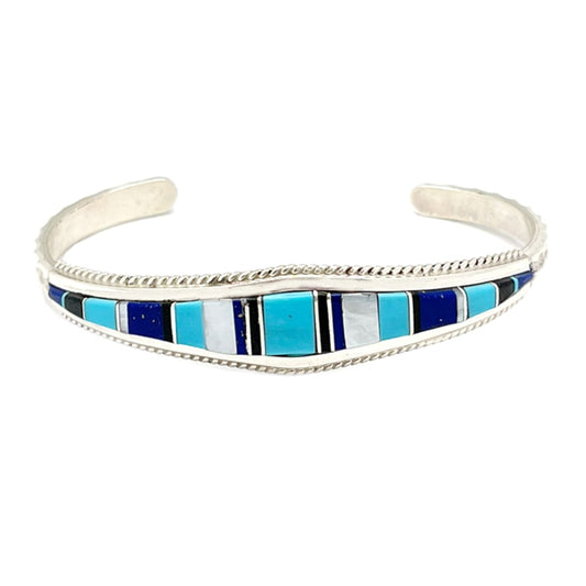 Zuni Inlay Turquoise Lapis Bracelet Sterling Native
