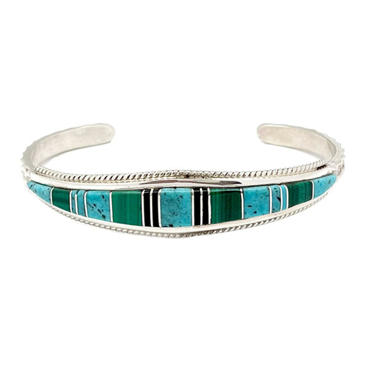Zuni Inlay Turquoise Malachite Bracelet Sterling Native