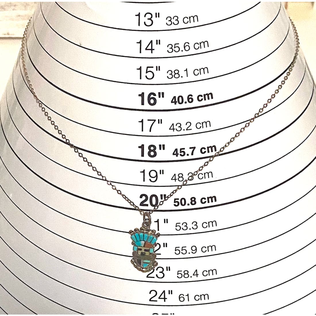 Zuni Kachina Pendant Necklace Sterling Silver Turquoise