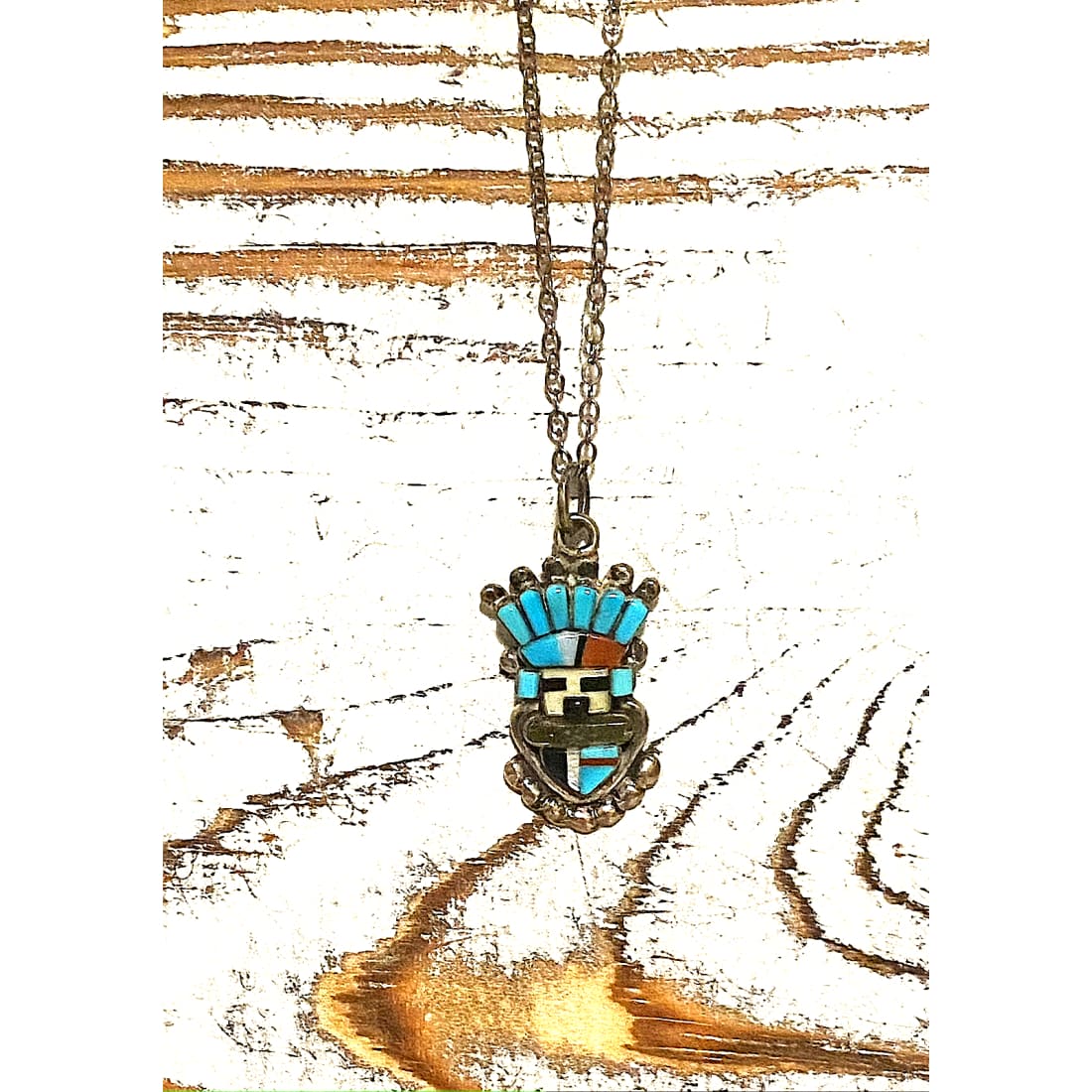 Zuni Kachina Pendant Necklace Sterling Silver Turquoise