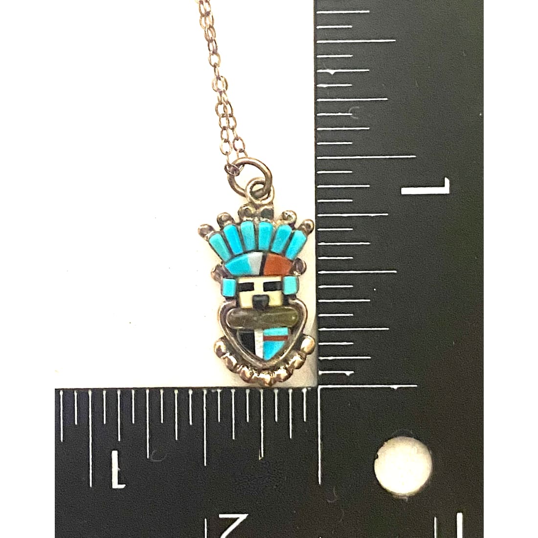 Zuni Kachina Pendant Necklace Sterling Silver Turquoise