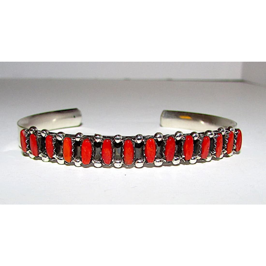 Zuni Mediterranean Coral Cuff Bracelet Sterling Silver