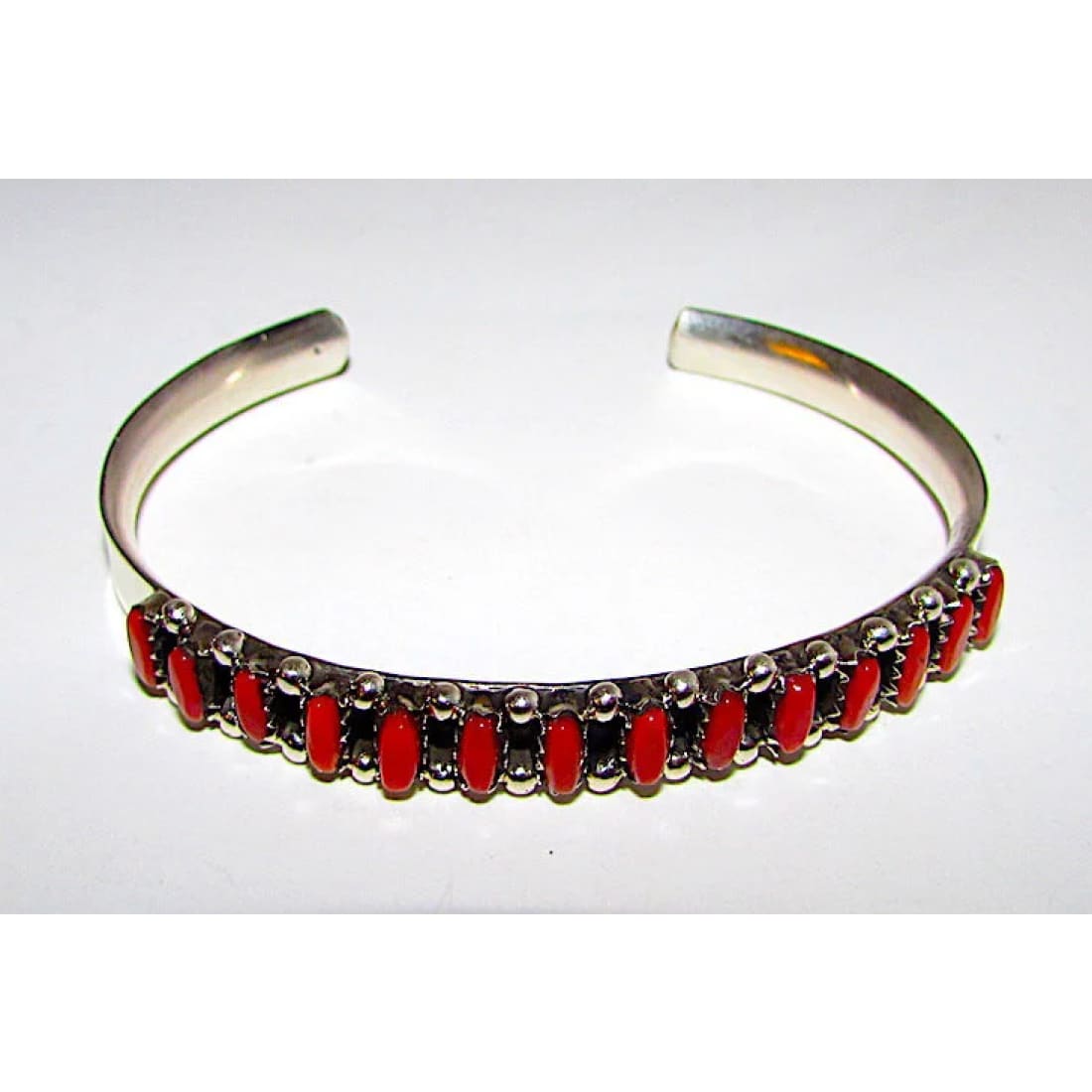 Zuni Mediterranean Coral Cuff Bracelet Sterling Silver