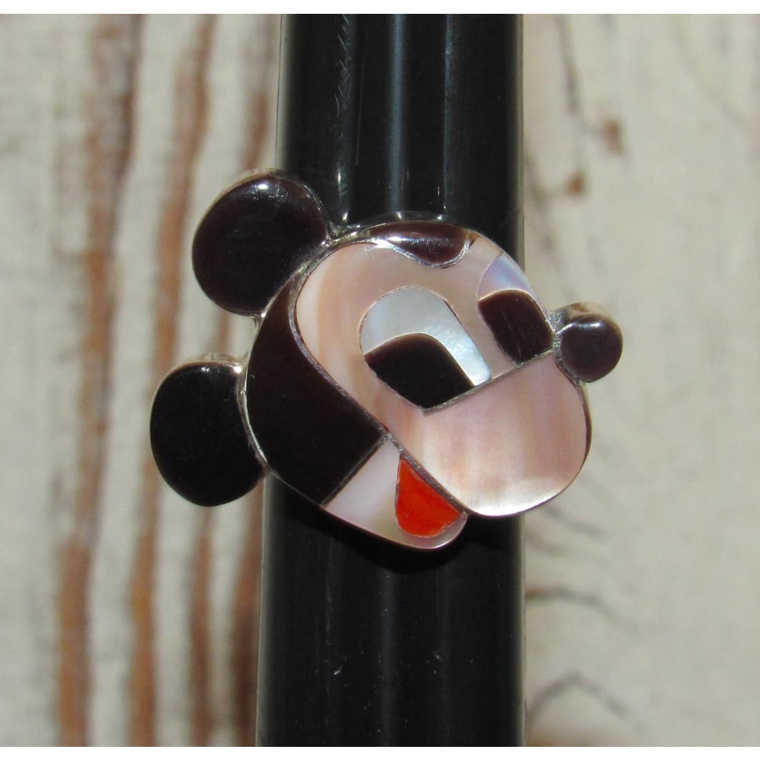 Zuni Mickey Mouse Ring Sz 6.5 P. Leekity Sterling Silver