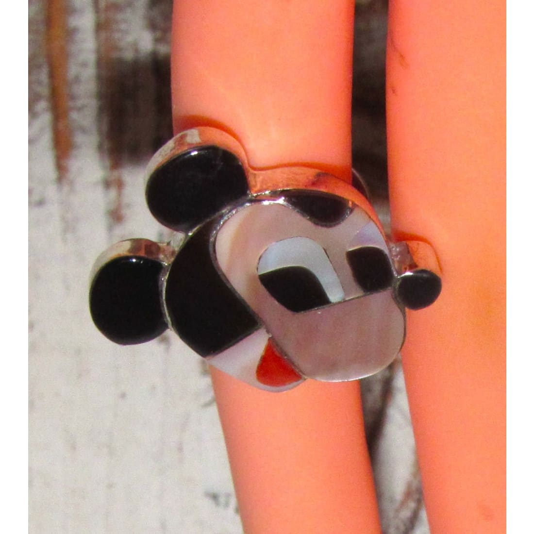 Zuni Mickey Mouse Ring Sz 6.5 P. Leekity Sterling Silver