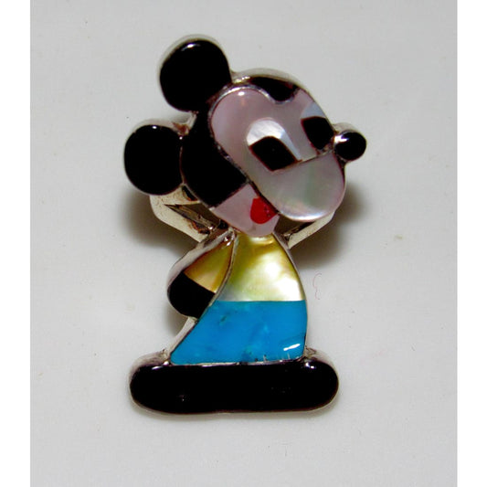 Zuni Mickey Mouse Ring Sz 6 P. Leekity Sterling Silver