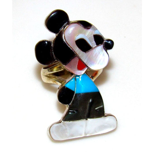 Zuni Mickey Mouse Ring Sz 6 P. Leekity Sterling Silver