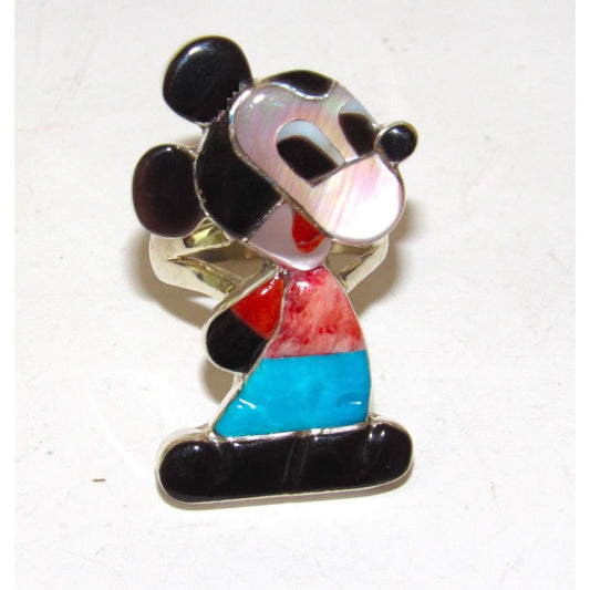 Zuni Mickey Mouse Ring Sz 7.5 P. Leekity Sterling Zuni Toons