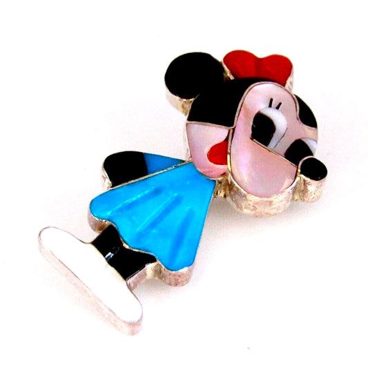 Zuni Minnie Mouse Pin Pendant Paula Leekity Sterling Silver