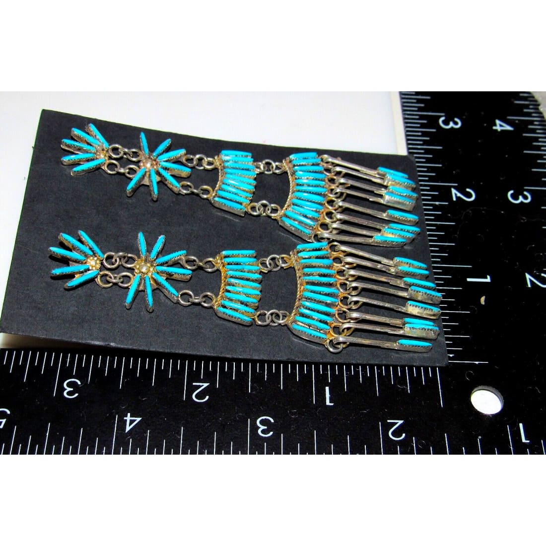 Zuni Needlepoint Turquoise Dangle Statement Earrings