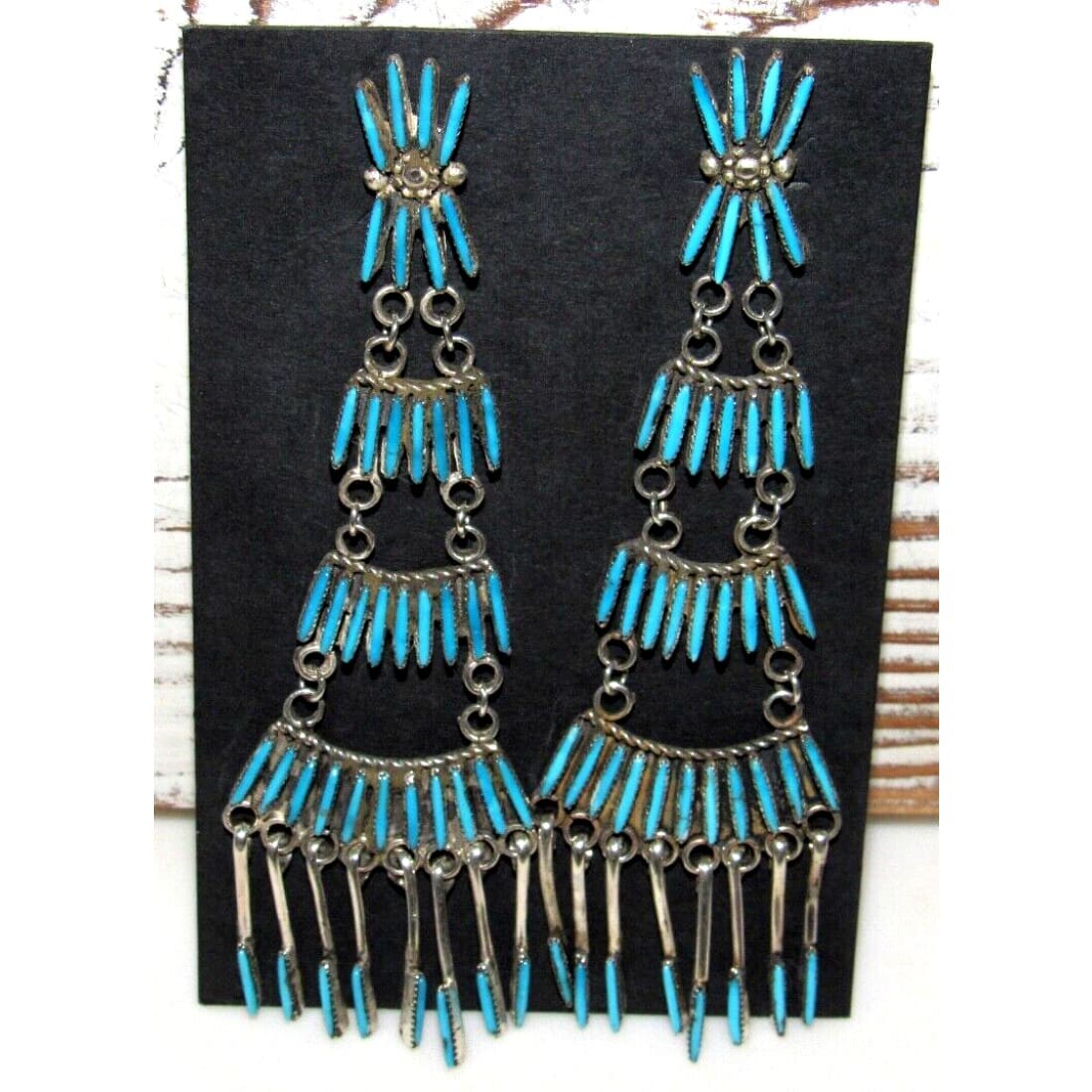 Zuni Needlepoint Turquoise Dangle Statement Earrings