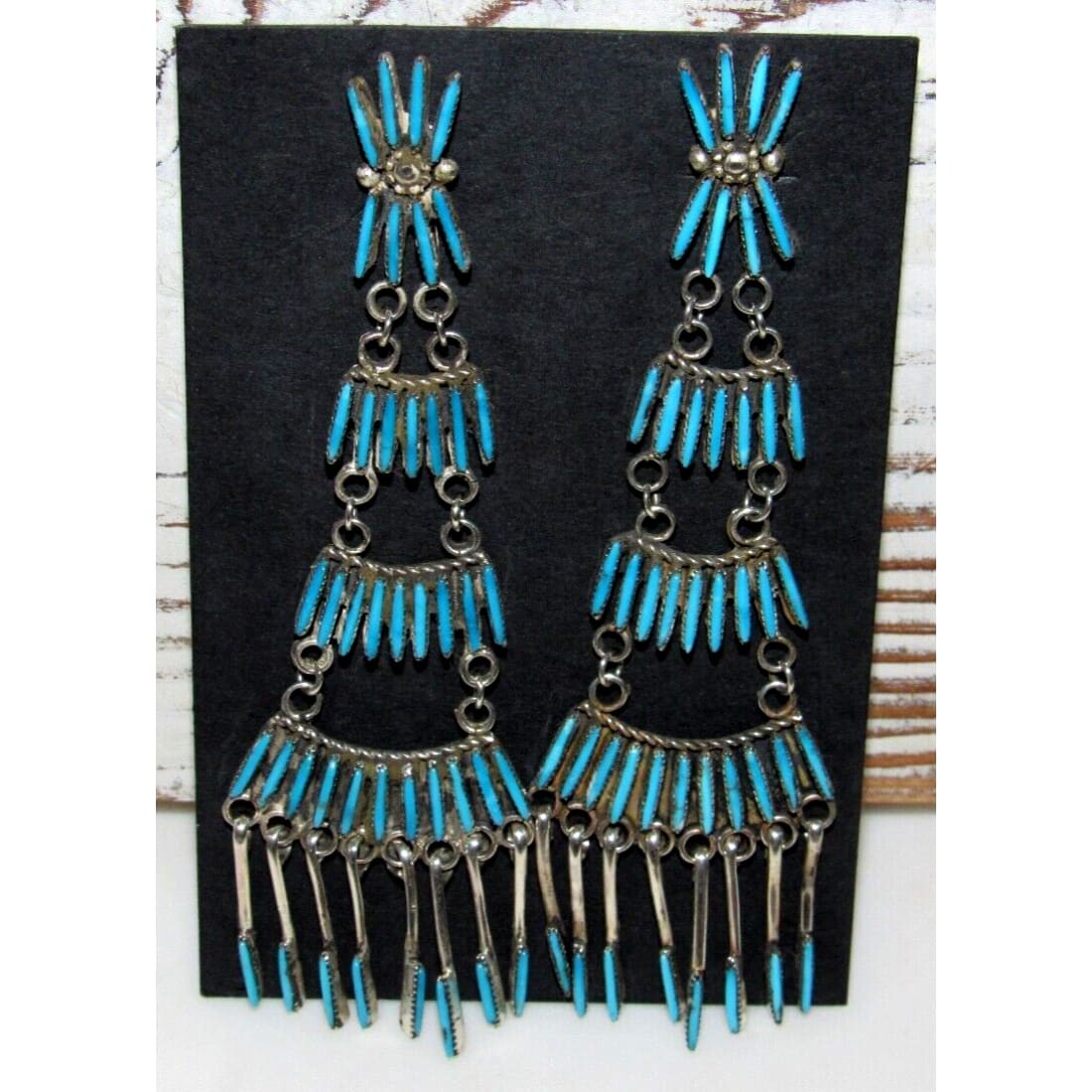 Zuni Needlepoint Turquoise Dangle Statement Earrings