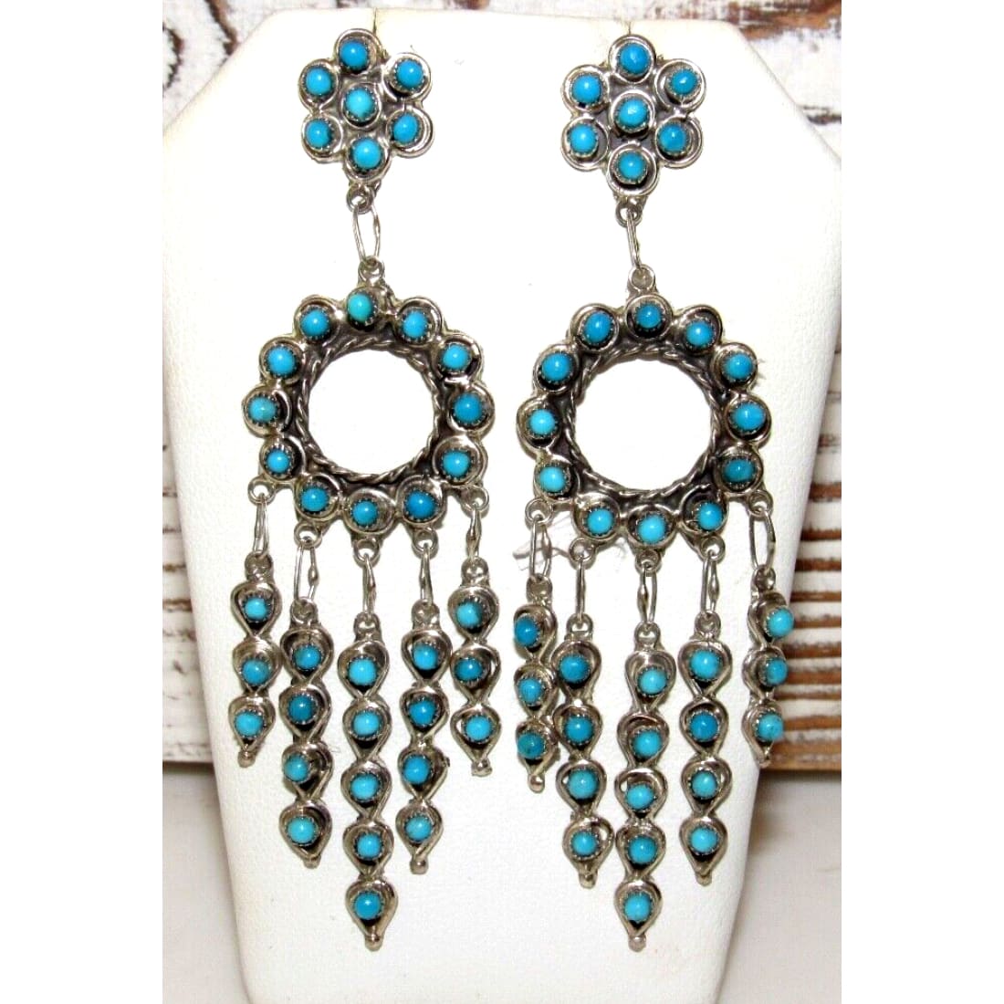 Zuni Needlepoint Turquoise Dangle Statement Earrings