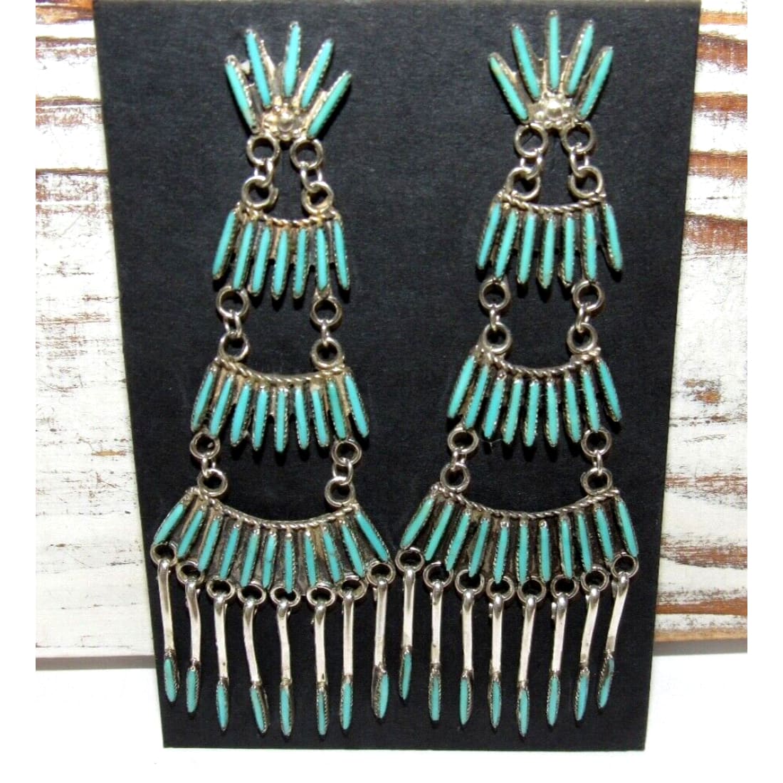 Zuni Needlepoint Turquoise Dangle Statement Earrings