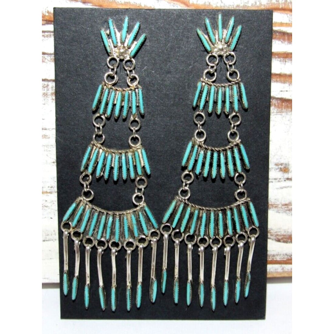 Zuni Needlepoint Turquoise Dangle Statement Earrings