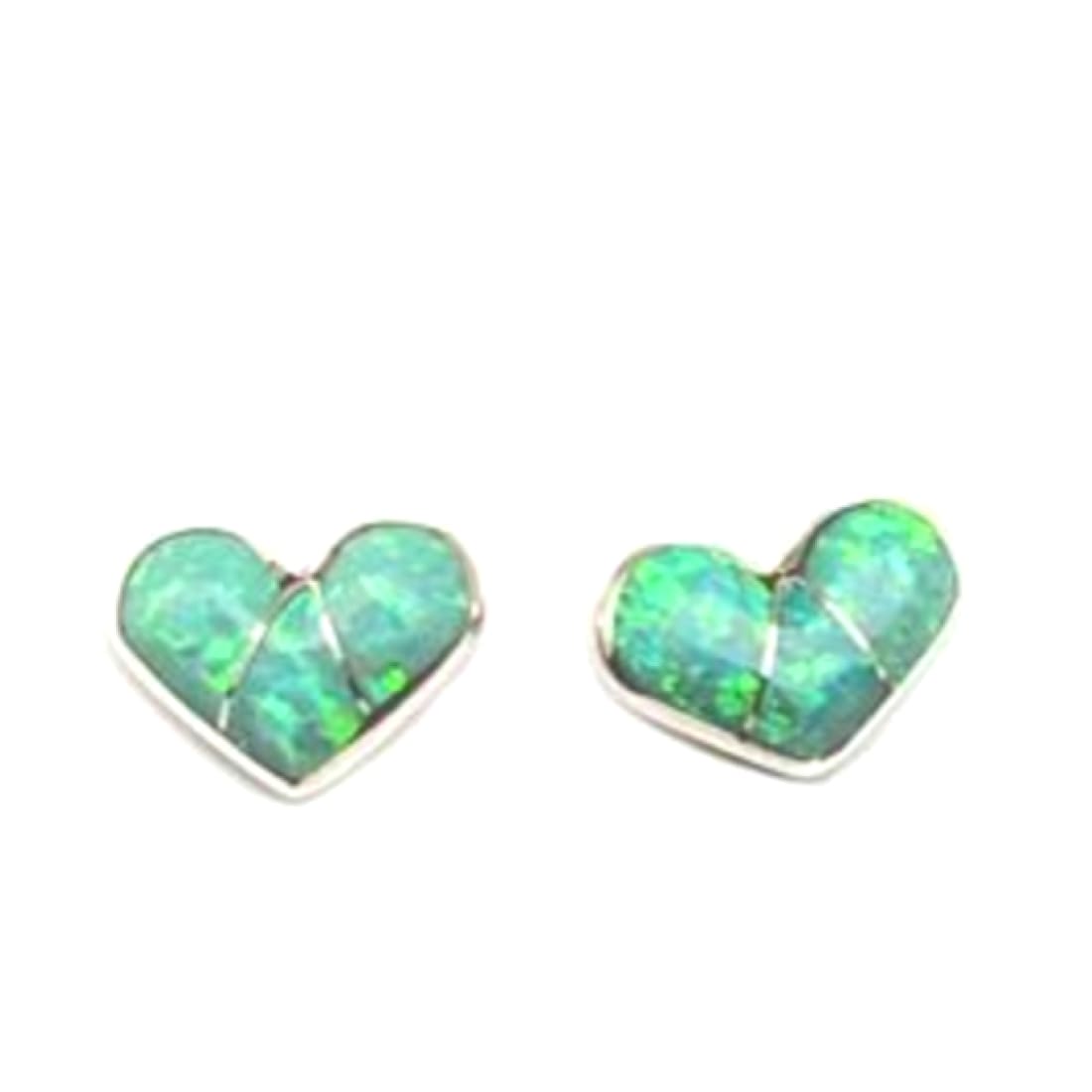 Zuni Opal Inlay Heart Post Earrings Sterling Silver D.
