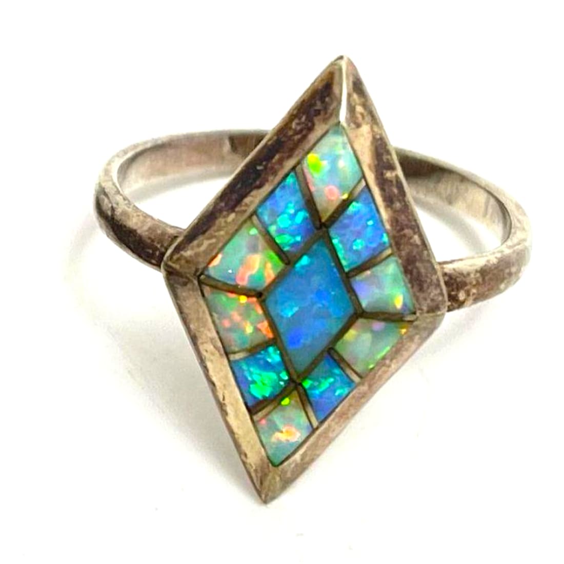 Zuni Opal Inlay Ring Size 7.5 Sterling Silver Vintage Native