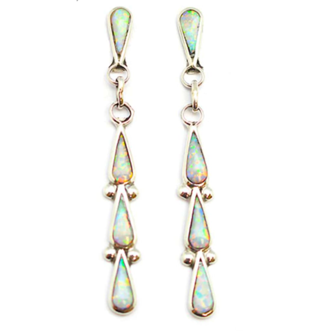 Zuni Opal Sterling Silver Dangle Statement Earrings A.