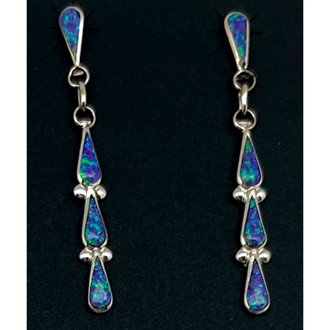 Zuni Opal Sterling Silver Dangle Statement Earrings A.