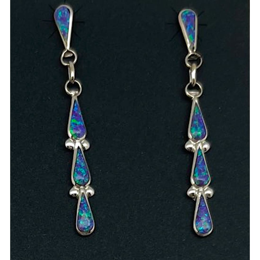 Zuni Opal Sterling Silver Dangle Statement Earrings A.