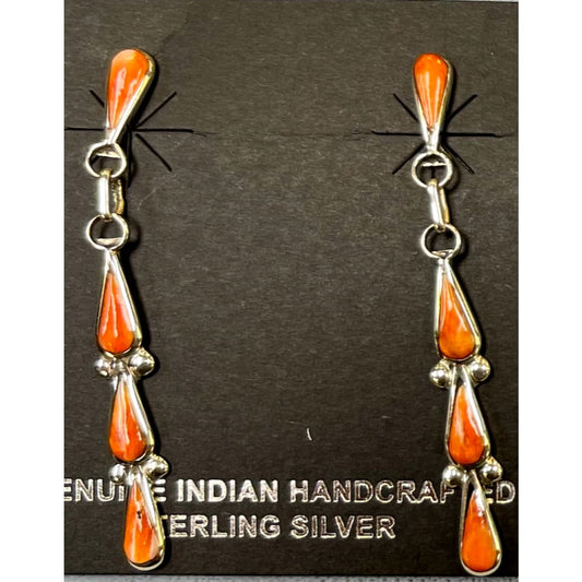 Zuni Orange Spiny Oyster Sterling Silver Dangle Statement