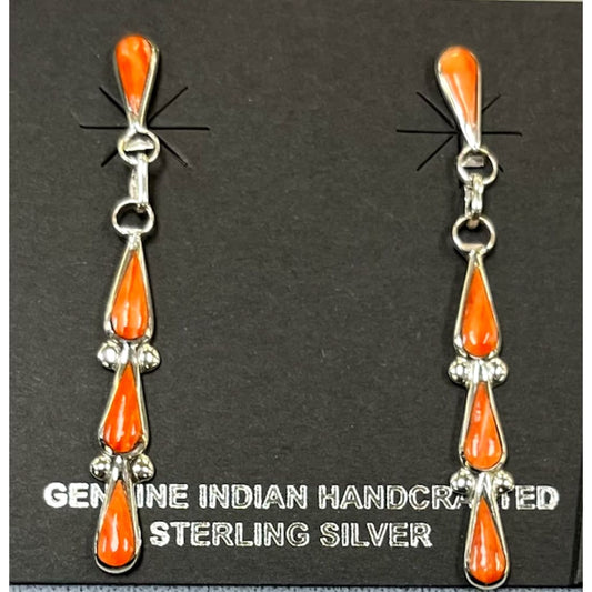 Zuni Orange Spiny Oyster Sterling Silver Dangle Statement