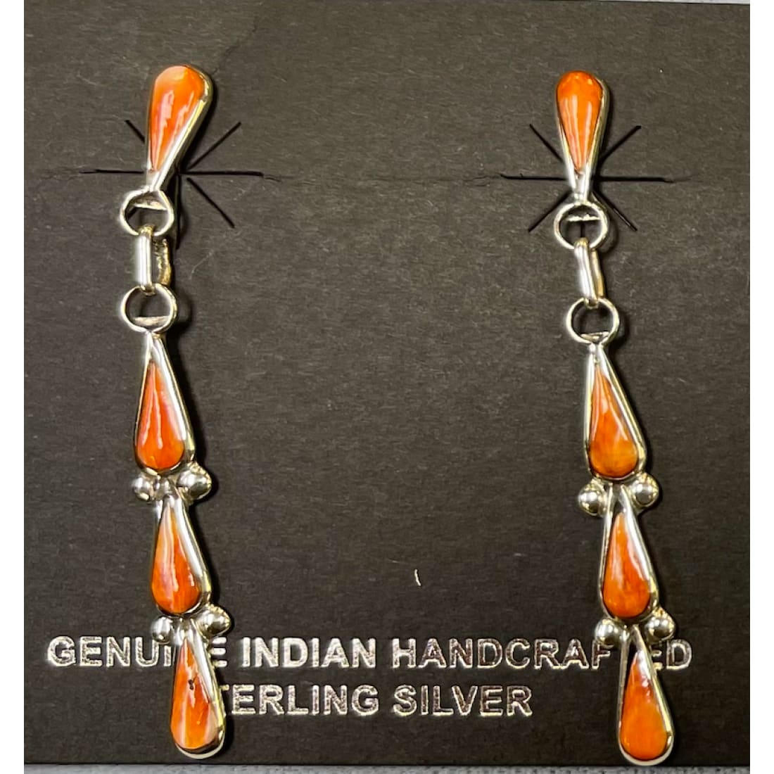 Zuni Orange Spiny Oyster Sterling Silver Dangle Statement