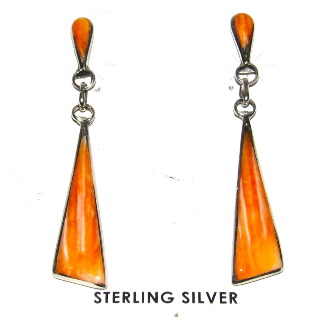 Zuni Orange Spiny Oyster Sterling Silver Dangle Statement