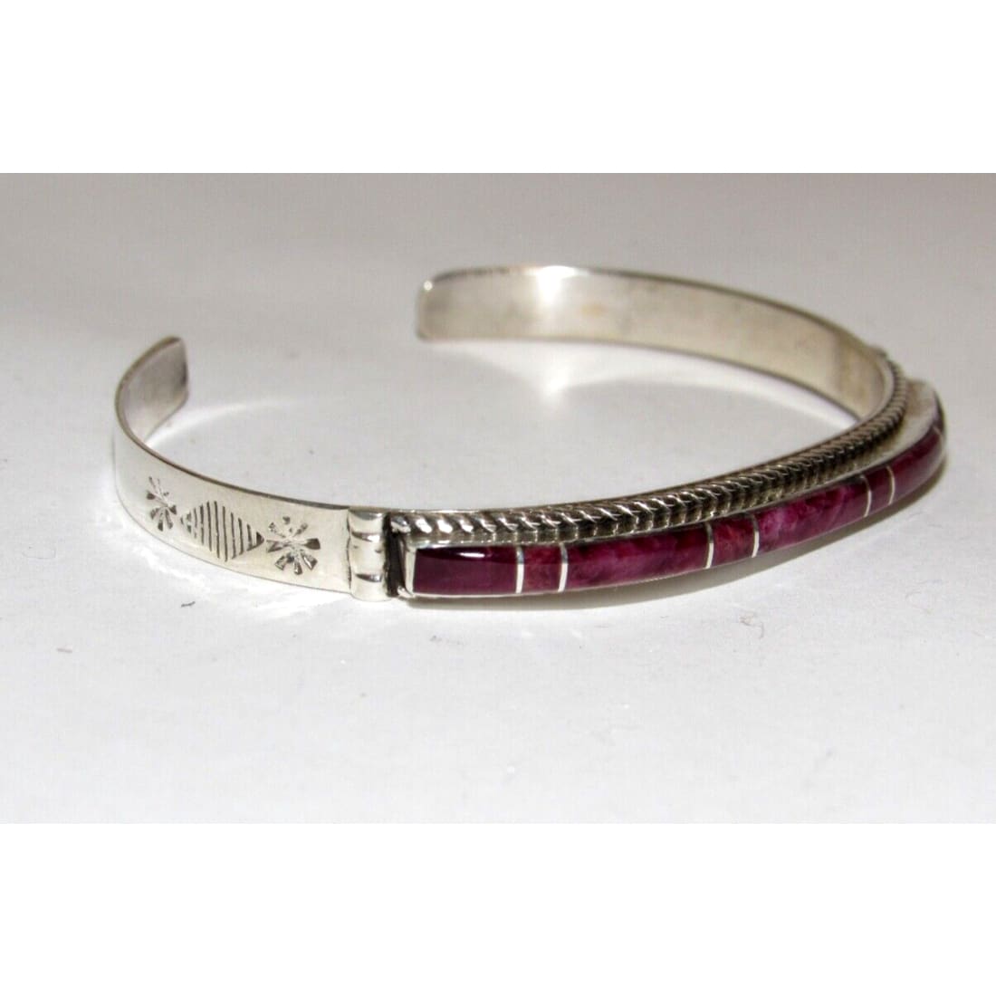 Zuni Purple Spiny Inlay Stacker Cuff Bracelet Sterling