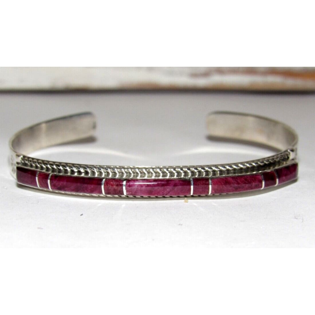 Zuni Purple Spiny Inlay Stacker Cuff Bracelet Sterling