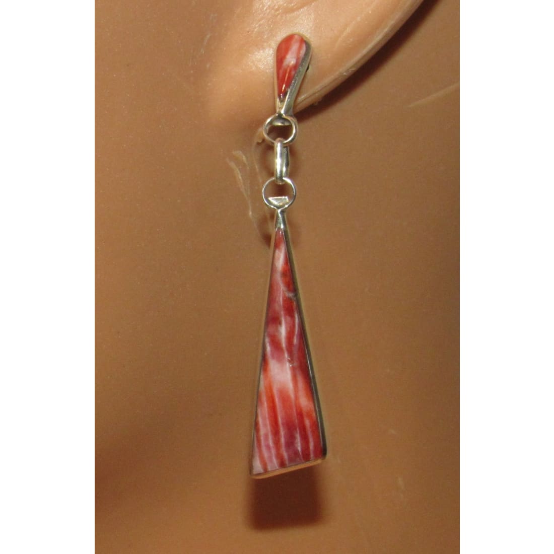 Zuni Red Spiny Oyster Sterling Silver Dangle Statement