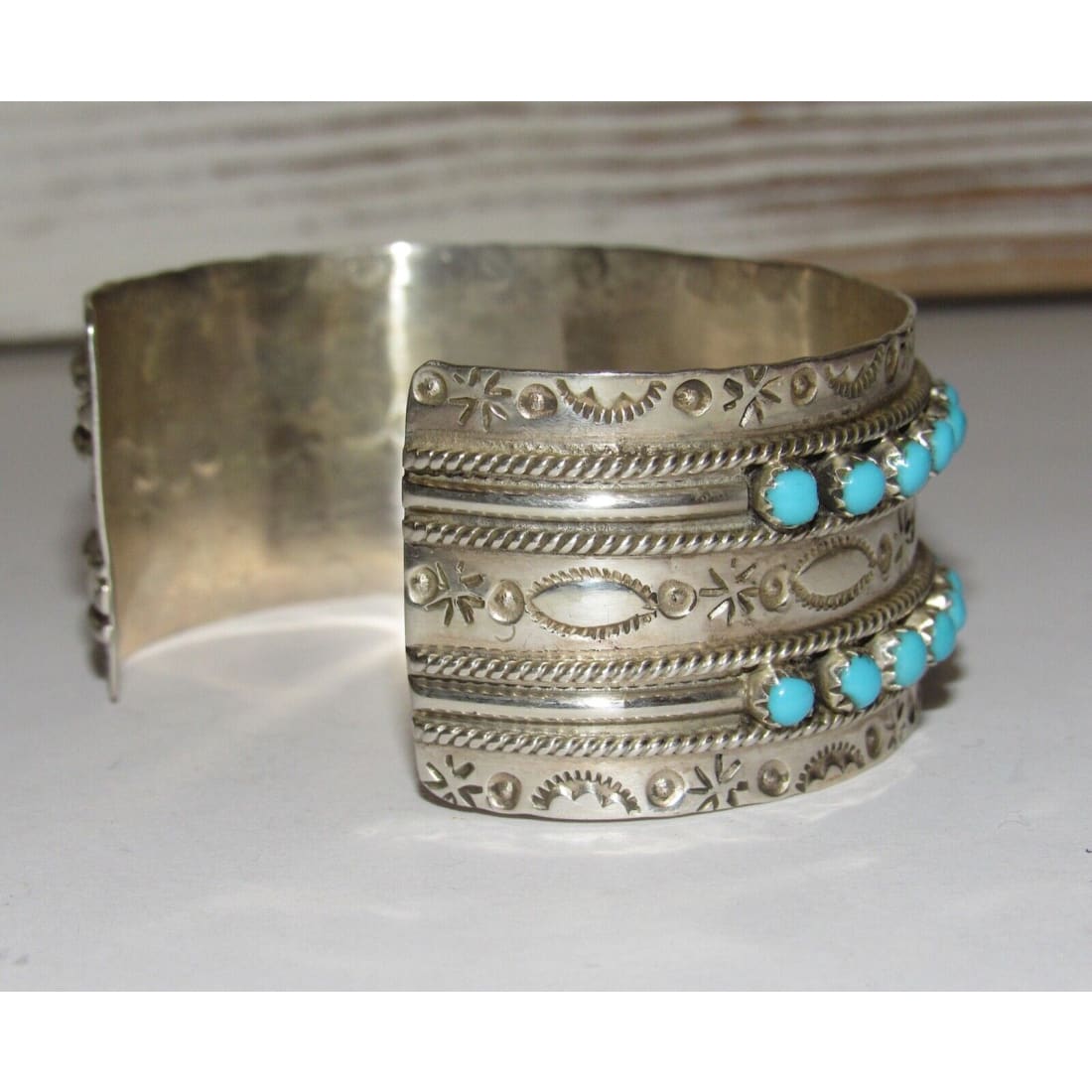 Zuni Sleeping Beauty Mine Snake Eye Turquoise Cuff Bracelet