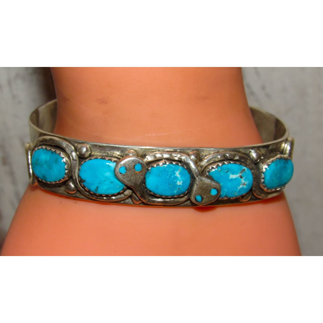 Zuni Snake Bracelet Turquoise & Sterling Silver Calavaza